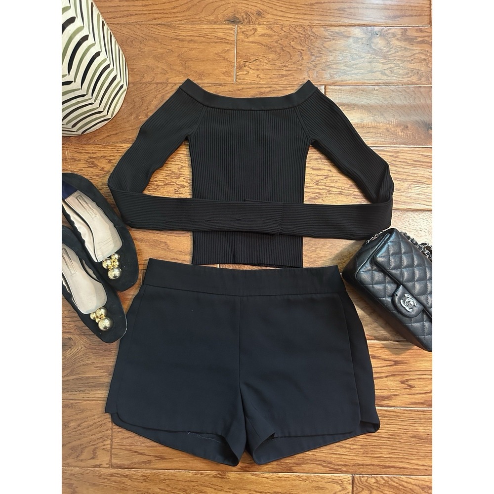 Alice Olivia Classics Black Off The Shoulder Ribbed Knit Top Stretchy Womens S